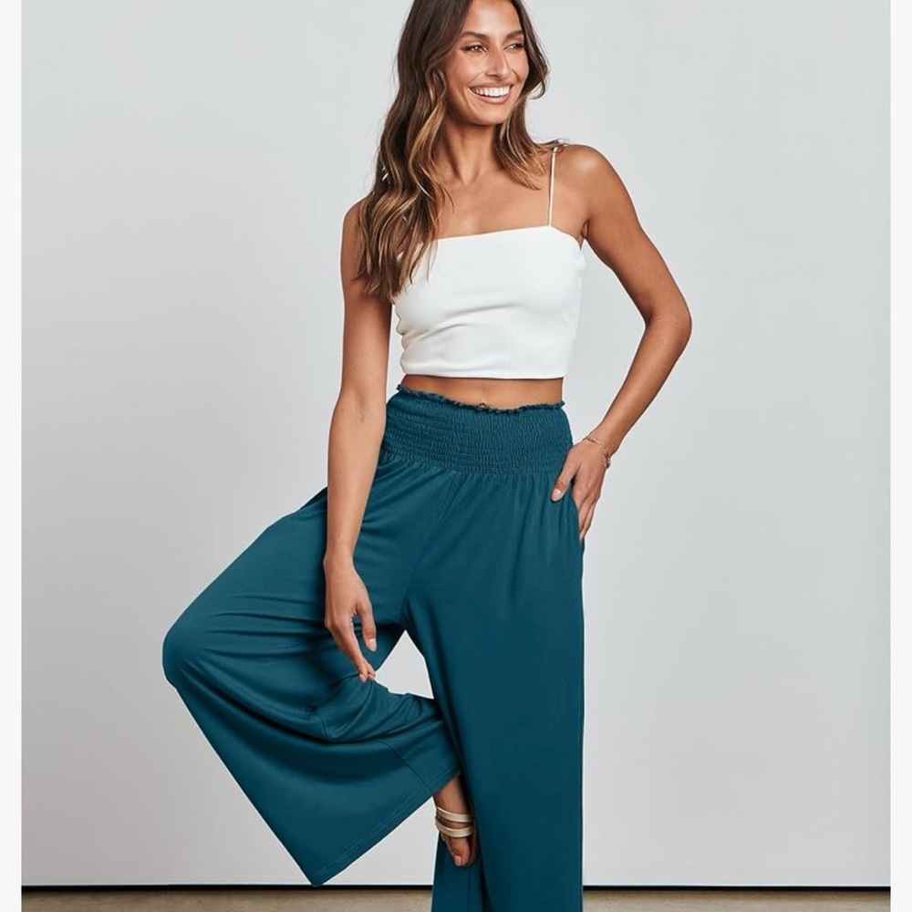 ANRABESS Palazzo Pants Boho Wide Leg High Waist Lounge Cropped Size Large-NWT.